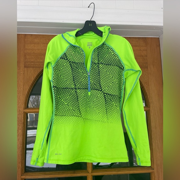 Nike Tops - Nike Pro DriFit Women’s Highlighter Green/black Quarter Zip Shirt Size Medium